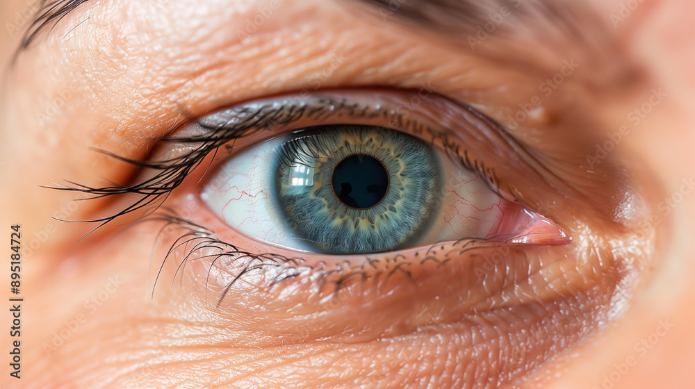 Obraz premium close-up photo of eye with milia pimple. Ophthalmology banner