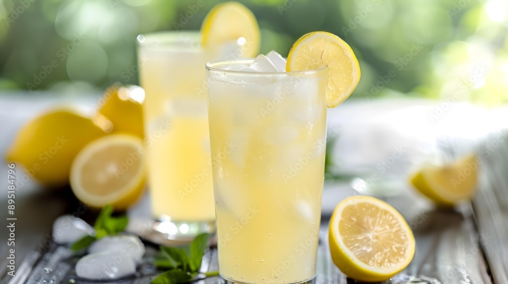 Refreshing Lemonade with Ice Cubes and Lemon Slices Refreshing Lemonade with Ice Cubes and Lemon Slices