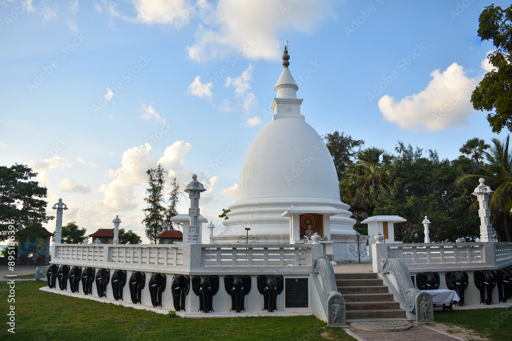 Pagoda of the Dambakola Patuna Sangamitta Temple, Port of Jambukola (Dambakola Patuna), Jaffna, Sri Lanka. Pagoda of the Dambakola Patuna Sangamitta Temple, Port of Jambukola (Dambakola Patuna), Jaffna, Sri Lanka.
