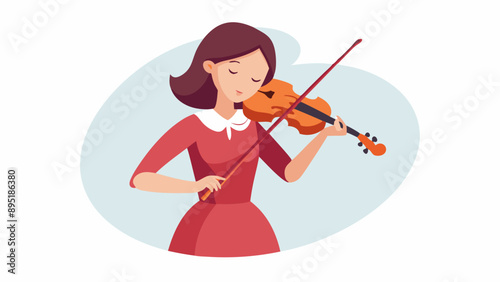 Charming beautiful young girl playing violin isolated on transparent background. Tender, lovely sound. Concept of live music, performance, retro style, creativity, artistic lifestyle