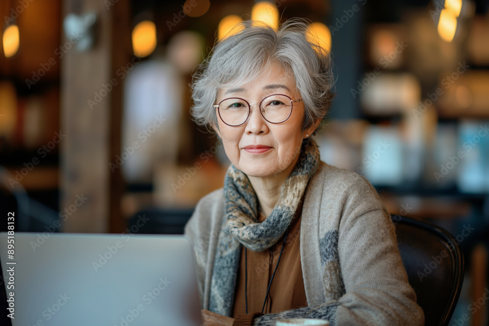 Senior woman with gray hair and glasses using laptop. A concept of active aging, technologysavvy seniors, and lifelong learning. Ideal for educational content, tech products, and lifestyle articles Senior woman with gray hair and glasses using laptop. A concept of active aging, technologysavvy seniors, and lifelong learning. Ideal for educational content, tech products, and lifestyle articles