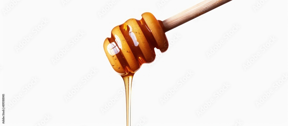 Thick honey dipping from the wooden honey spoon Thick honey dipping from the wooden honey spoon