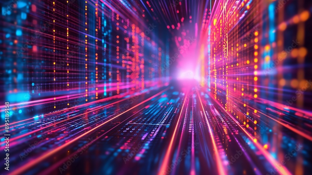 Cyber data speedway. Ideal for representing data transfer, high-speed internet, and futuristic technology, suitable for digital infrastructure themes. Cyber data speedway. Ideal for representing data transfer, high-speed internet, and futuristic technology, suitable for digital infrastructure themes.