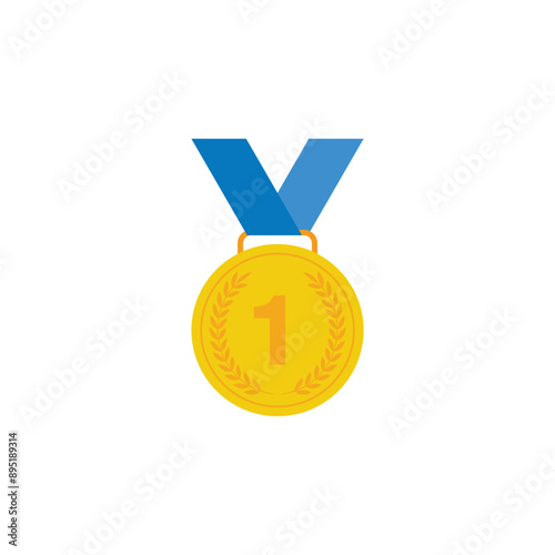 Gold medal icon with blue ribbon for sports apps and websites
