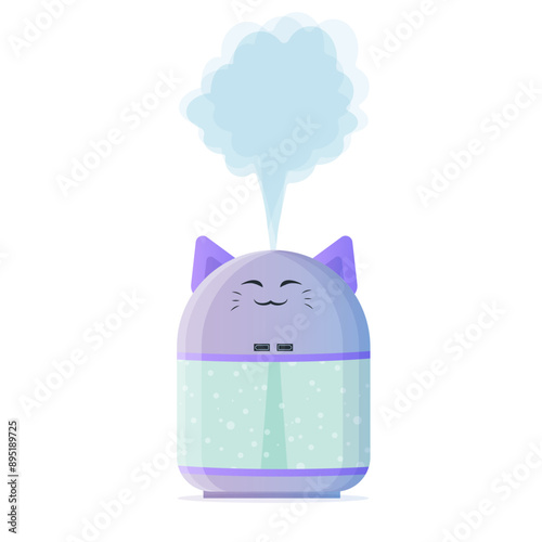 Humidifier in cartoon style. Equipment for home and office. Ultrasonic air purifier for children. Device for cleaning and moistening. Vector illustration EPS10.