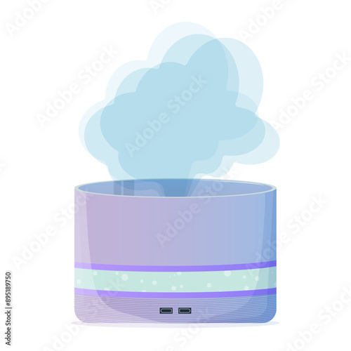 Humidifier in cartoon style. Equipment for home and office. Ultrasonic air purifier. Device for cleaning and moistening. Vector illustration EPS10.