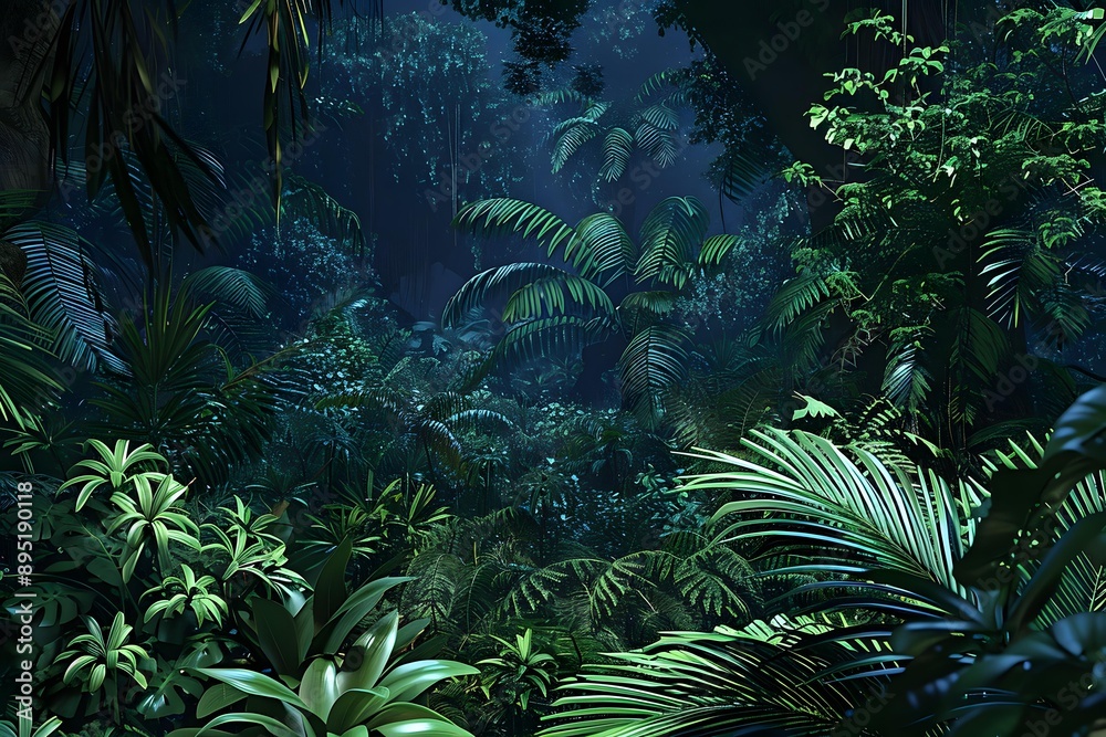 Fototapeta premium Dark Green Lush Tropical Rainforest