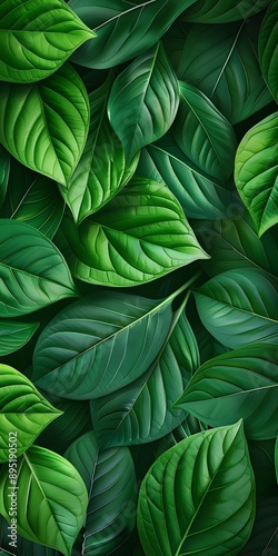 Wallpaper Mural A close-up of various green leaves with detailed veins and textures, overlapping to create a vibrant, lush, and rich tapestry of natural foliage.  Torontodigital.ca