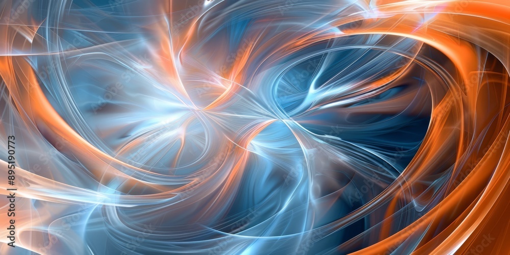 Abstract fluid swirl art featuring blue and orange tones, evoking movement and energy in digital fractal form. Abstract fluid swirl art featuring blue and orange tones, evoking movement and energy in digital fractal form.