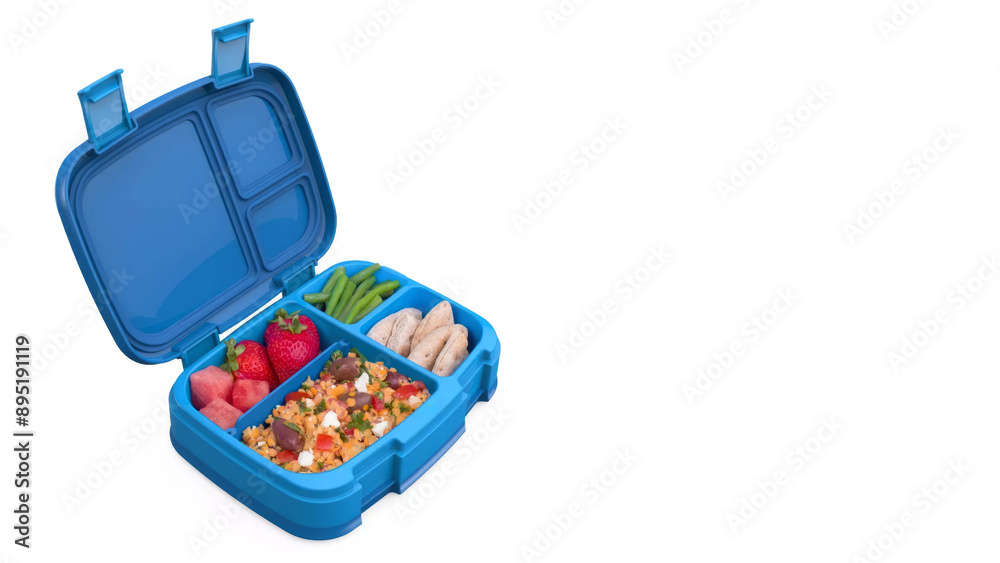 Closeup of small bento lunchbox isolated on copy-space background. Closeup of small bento lunchbox isolated on copy-space background.