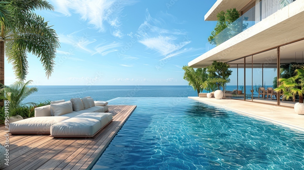 Fototapeta premium Luxury Villa With Infinity Pool and Ocean View