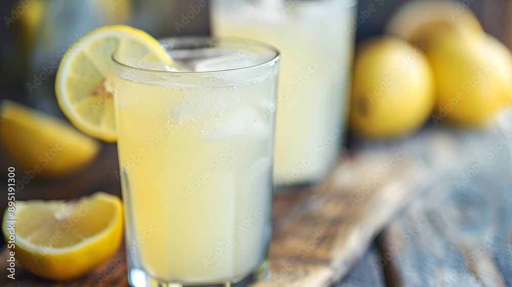 Glass of Lemonade with Ice and Lemon Slices Glass of Lemonade with Ice and Lemon Slices