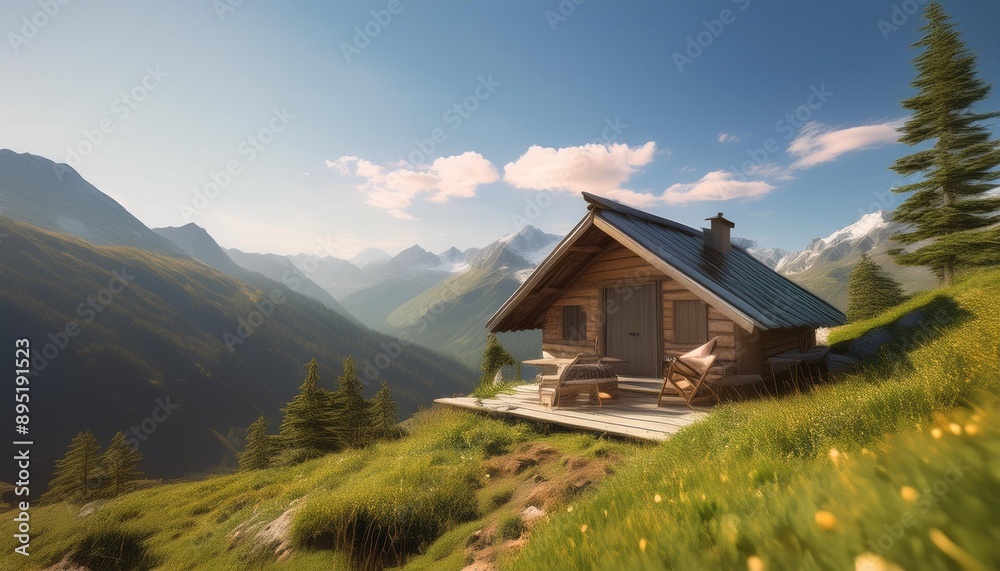 Fototapeta premium Small hut meditation break in the mountains