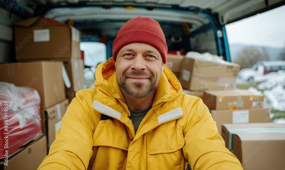 Handsome Courier at Work: Delivering with Style and Efficiency Handsome Courier at Work: Delivering with Style and Efficiency