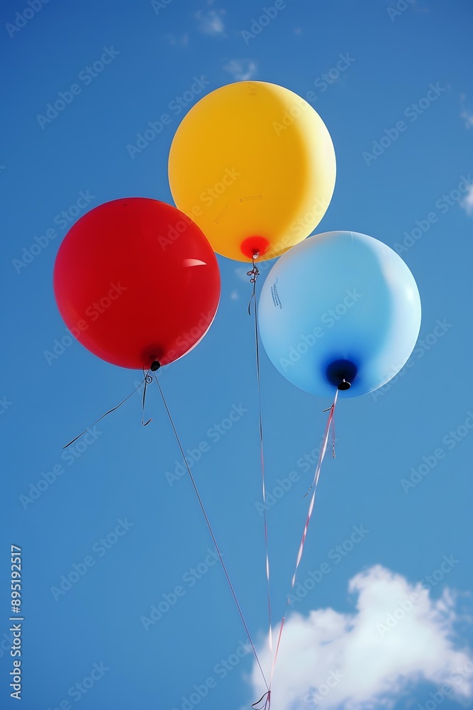 Three Colorful Balloons Against Blue Sky Three Colorful Balloons Against Blue Sky