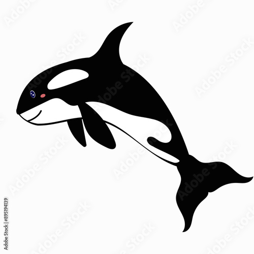 Cute killer whale for children background. Under the sea, water animal character, ocean fauna. Flat vector design.