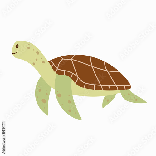 Cute turtle for children background. Under the sea, water animal character, ocean fauna. Flat vector design.