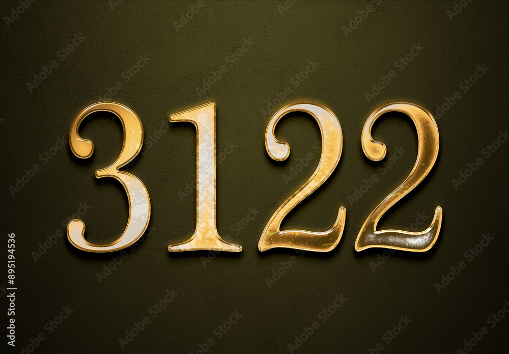 Old gold effect of 3122 number with 3D glossy style Mockup.