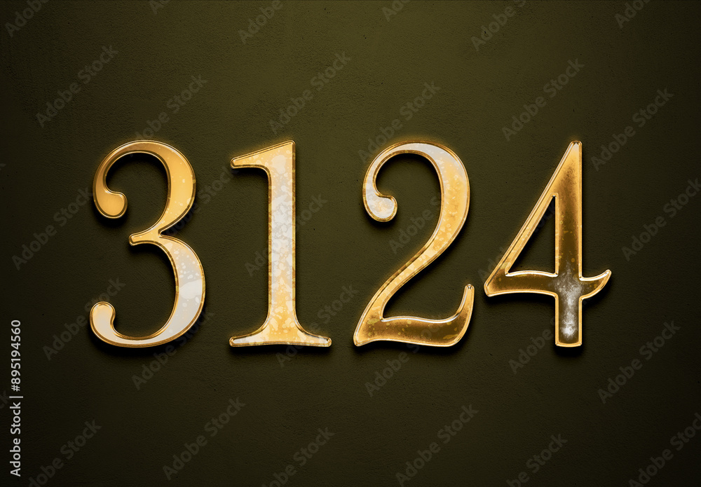 Old gold effect of 3124 number with 3D glossy style Mockup. Old gold effect of 3124 number with 3D glossy style Mockup.
