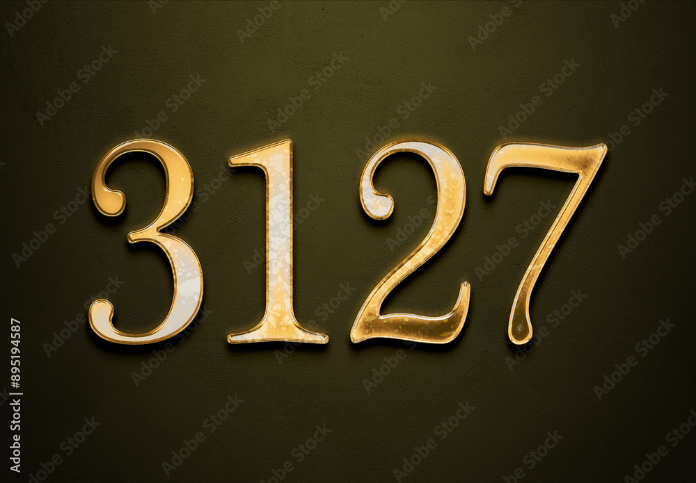 Old gold effect of 3127 number with 3D glossy style Mockup. Old gold effect of 3127 number with 3D glossy style Mockup.