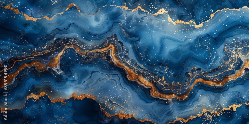 Fototapeta premium marble blue background with gold streaks. natural stone backdrop.