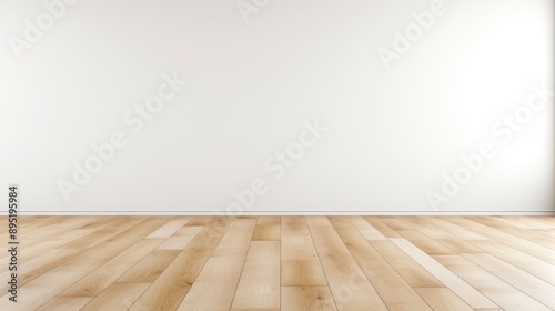 Empty room with wooden floor and white wall.