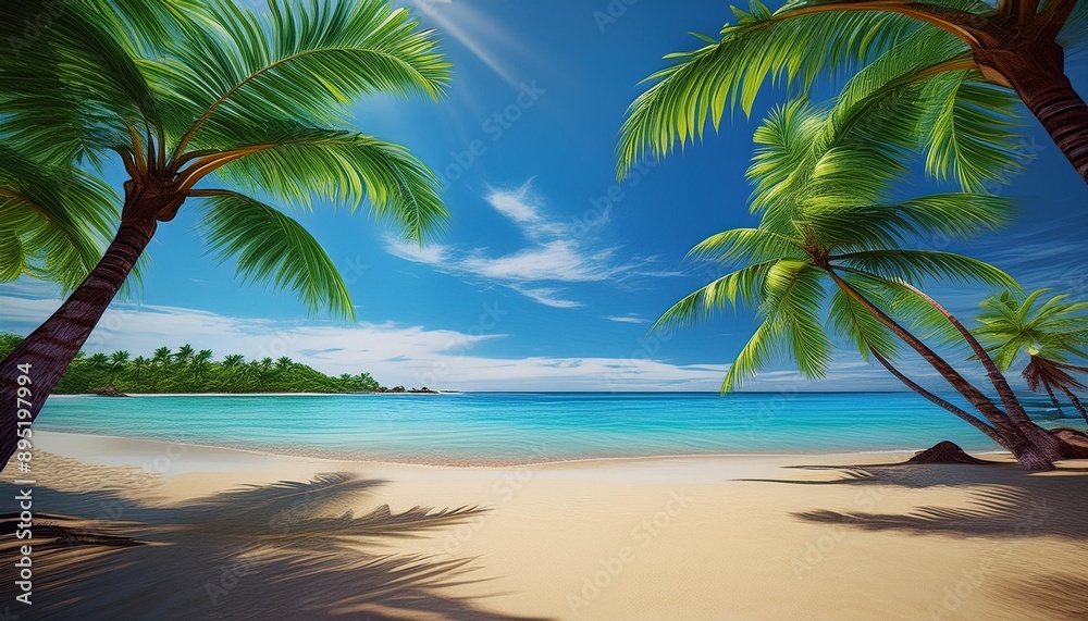 Obraz premium Beautiful beach sand and palm trees