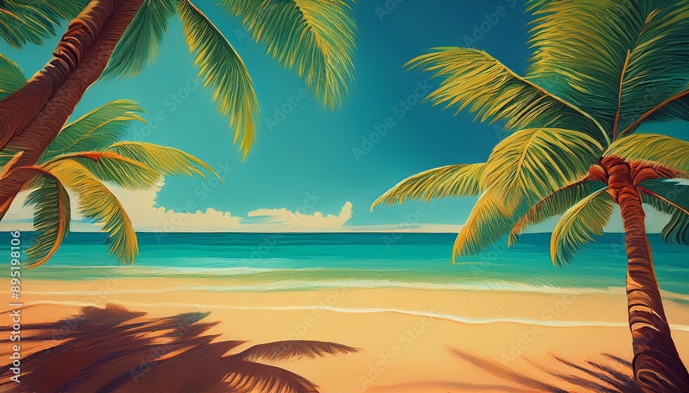 Obraz premium Beautiful beach sand and palm trees