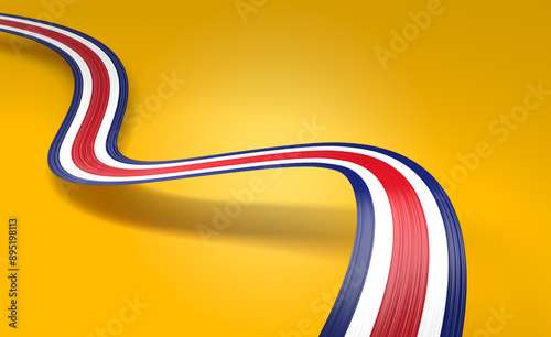 3d Flag Of Costa Rica 3d Wavy Shiny Costa Rica Ribbon Isolated On Yellow Background 3d Illustration
