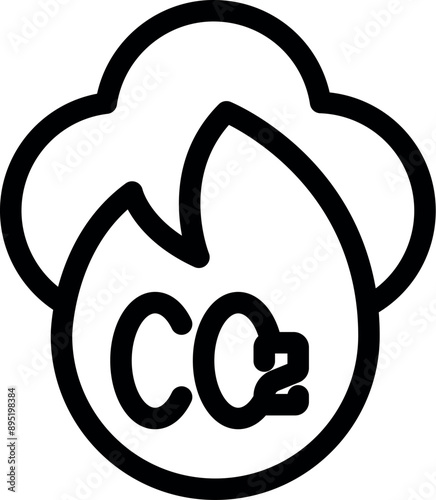 Simple icon of co2 emissions increasing pollution with fire burning fossil fuels