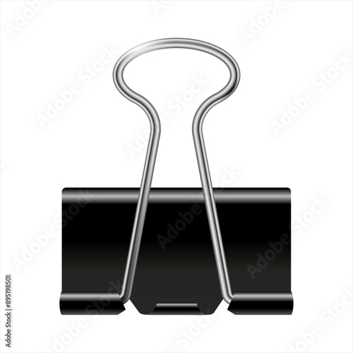 Realistic of black paper clip, Bulldog clip. Office supplies. For use in clamping multiple sheets of paper together. Office equipment or school equipment. Vector Binder clips, metal paper holders