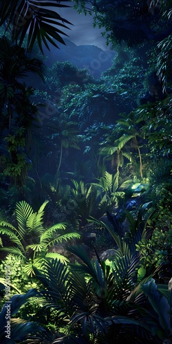 Jungle Night Scenery with Lush Green Foliage