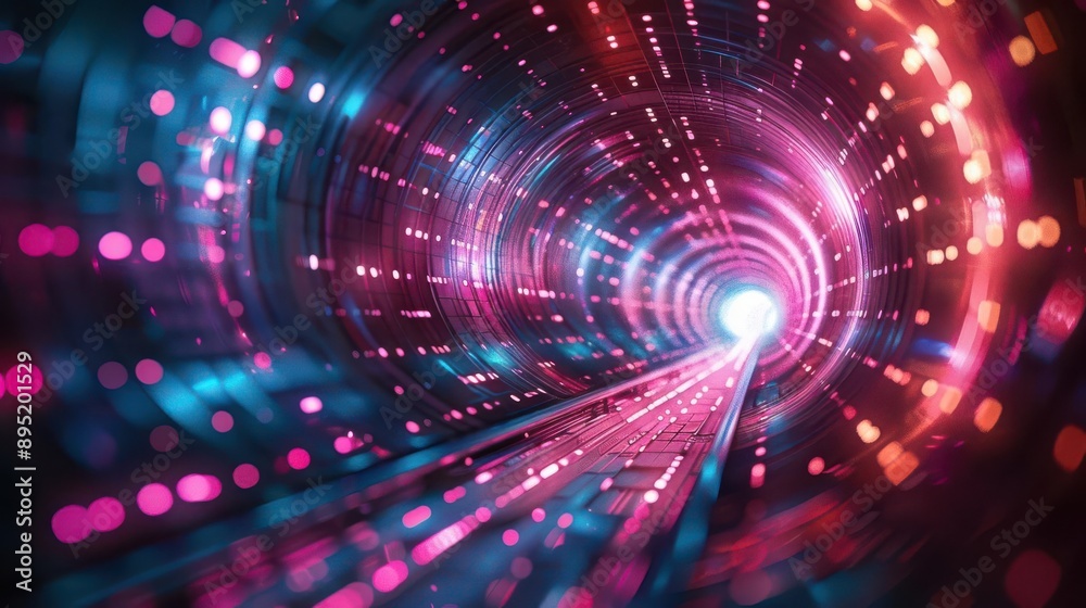 A captivating digital spiral tunnel with vibrant lights and a futuristic feel A captivating digital spiral tunnel with vibrant lights and a futuristic feel