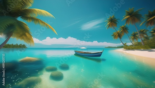 Tropical island sea and boat