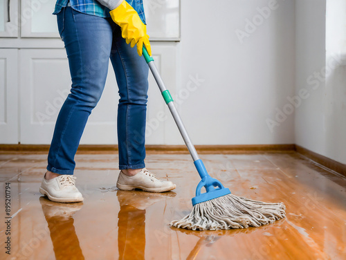 cleaning person with mop