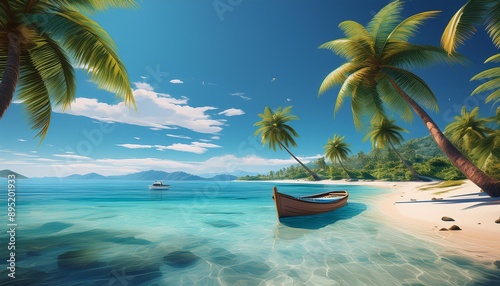 Tropical island sea and boat