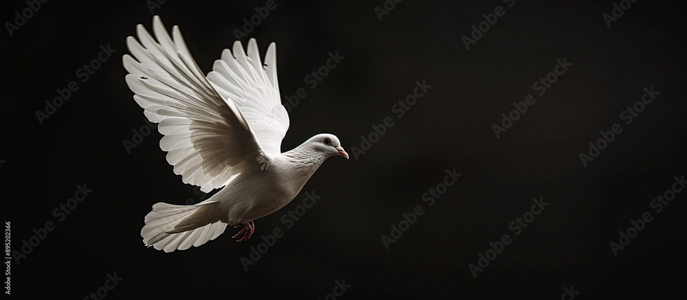 A free flying white dove isolated on a black background, symbolizing peace and freedom. Suitable for religious and spiritual themes, as well as wedding or funeral concepts. A free flying white dove isolated on a black background, symbolizing peace and freedom. Suitable for religious and spiritual themes, as well as wedding or funeral concepts.