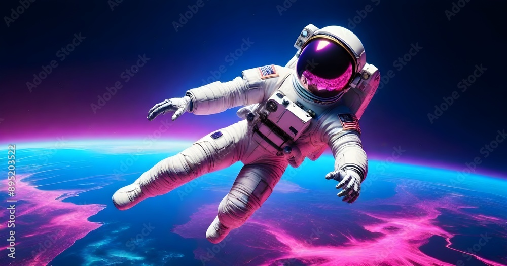Fototapeta premium Astronaut at spacewalk. Cosmic art, science fiction wallpaper. Beauty of deep space. Billions of galaxies in the universe