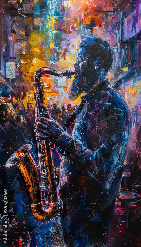 Blind Saxophonist Performing in Vibrant Jazz Club With Enthusiastic Audience and Illuminated Atmosphere