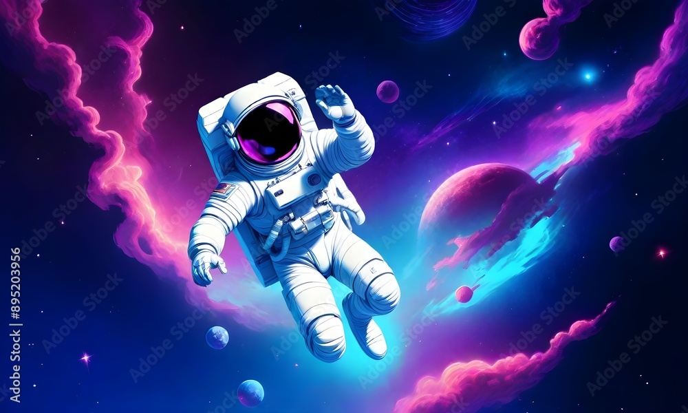 Astronaut at spacewalk. Cosmic art, science fiction wallpaper. Beauty of deep space. Billions of galaxies in the universe Astronaut at spacewalk. Cosmic art, science fiction wallpaper. Beauty of deep space. Billions of galaxies in the universe