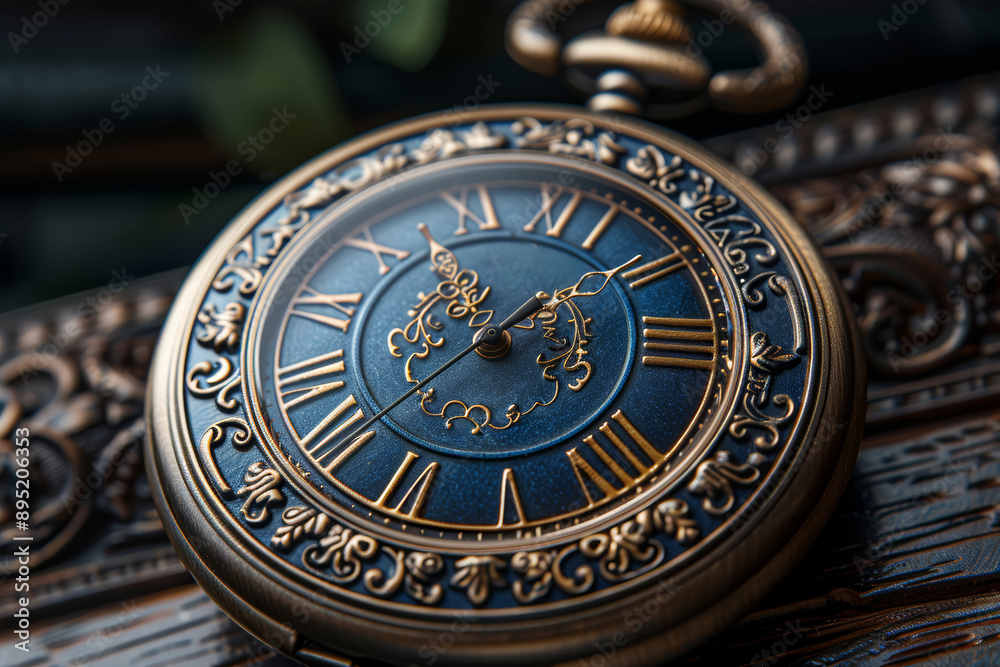 An intricately designed pocket watch showing the time. Concept of timekeeping and heritage. Generative Ai. An intricately designed pocket watch showing the time. Concept of timekeeping and heritage. Generative Ai.
