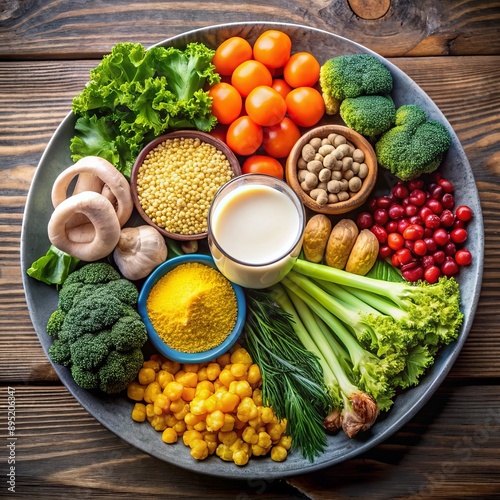 Delicious and healthy vegetarian dish with vitamins B and D from mushrooms, plant milk and leafy greens for your health and energy

