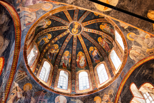 Fatih, Istanbul, Turkey - June 2024: Magnificent frescoes and mosaics of Kariye Mosque. Exquisite Byzantine Mosaics Depicting Religious Scenes and Intricate Designs in Istanbul's Historic Sites. photo