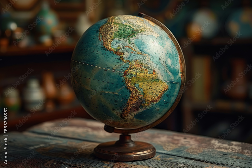 A detailed globe showcasing various continents and oceans. Concept of travel and learning. Generative Ai. A detailed globe showcasing various continents and oceans. Concept of travel and learning. Generative Ai.