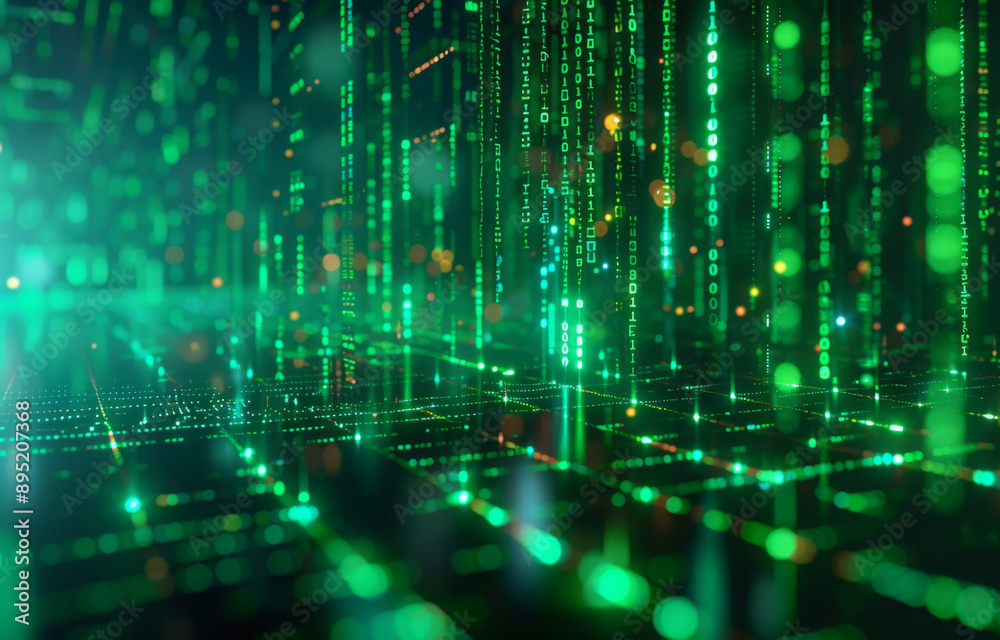 Digital binary code data streaming on a dark Digital binary code data streaming on a dark