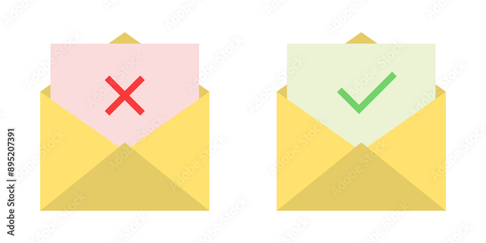 Approved and rejected email message. Good and bad message Approved and rejected email message. Good and bad message