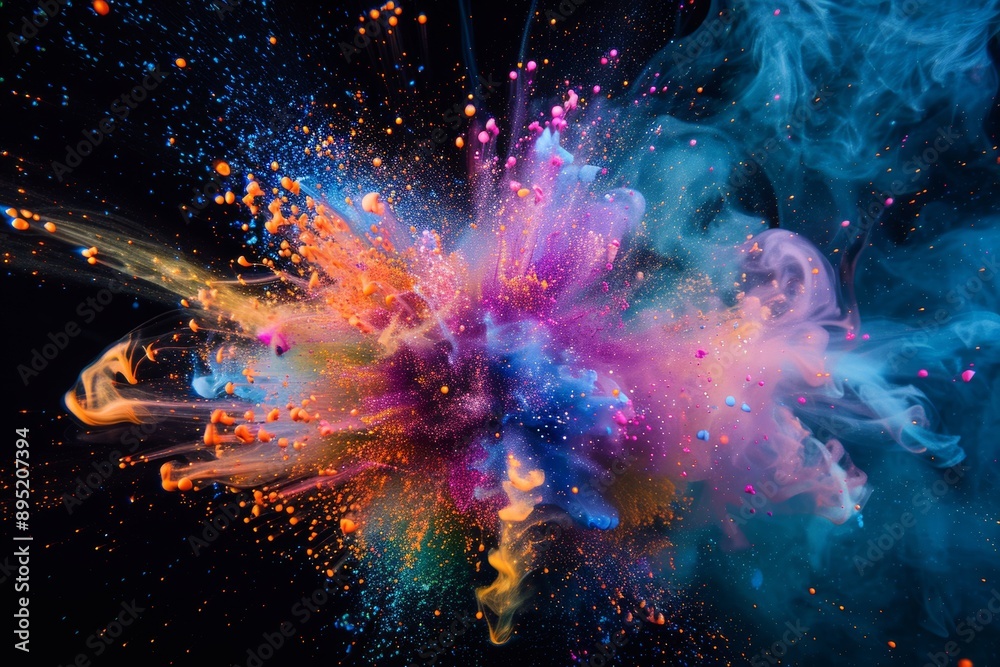 Vibrant neon supernova intricate details exploding in dynamic colors on black background Vibrant neon supernova intricate details exploding in dynamic colors on black background