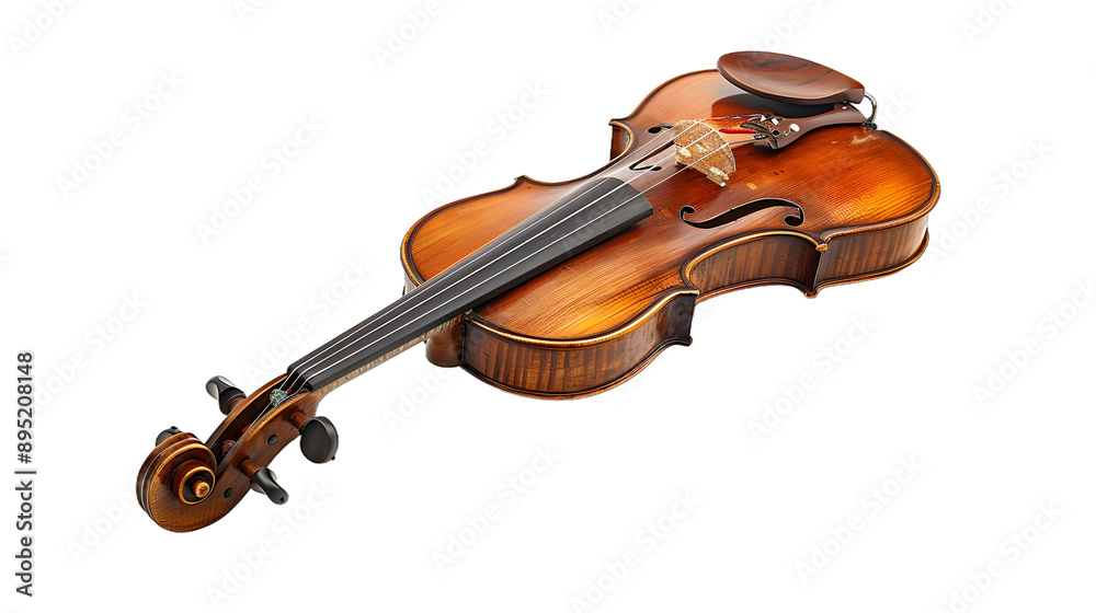 Fototapeta premium [Transparent Background PNG]A violin lies on its side against a white background
