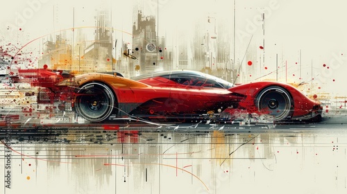 Speed Blurred Red Sports Car Artwork