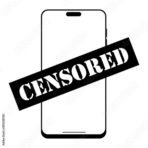 Black and white smartphone screen censored by a diagonal bar.